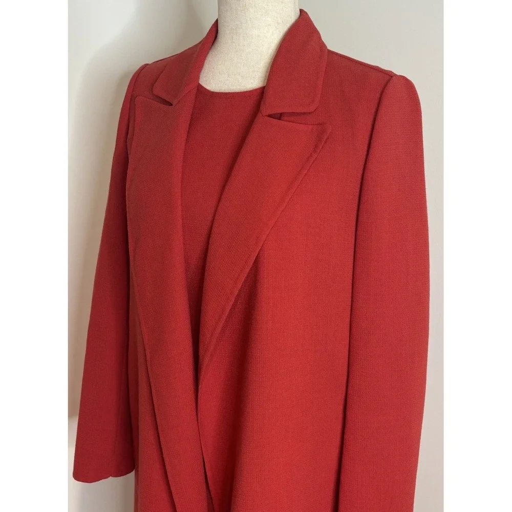 Lafayette 148 NY 2Pc Red Wool Longline Duster Coat Sz P & Sheath Dress Sz 0 Set